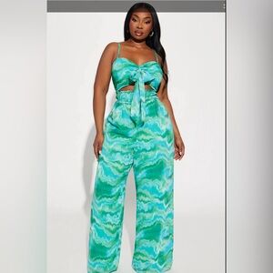 NWT- Fashion Nova Green/Combo Jumpsuit
